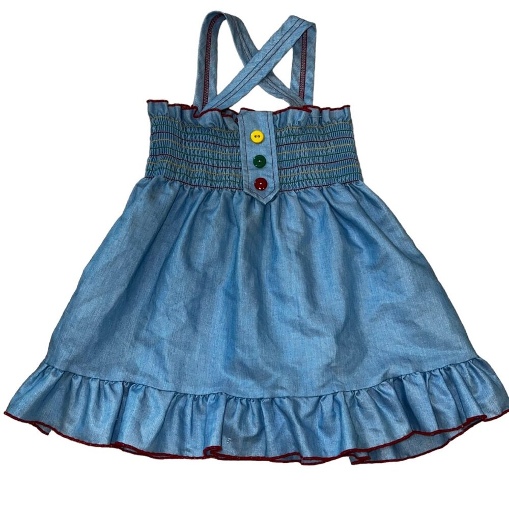 King Kole Miami Vintage Hand-Smocked Blue Tunic top/Dress Girls 6